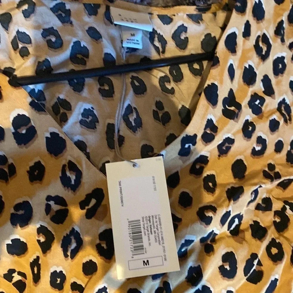 A new day vintage Leopard print Elegant long sleeves V-neck blouse Sz L - Picture 10 of 14